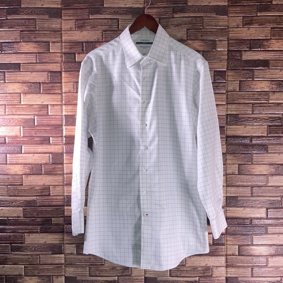 EUC Mens Cremieux Slim Fit White & Blue Prima Cotton Button Down Size 16/34 - Picture 1 of 8